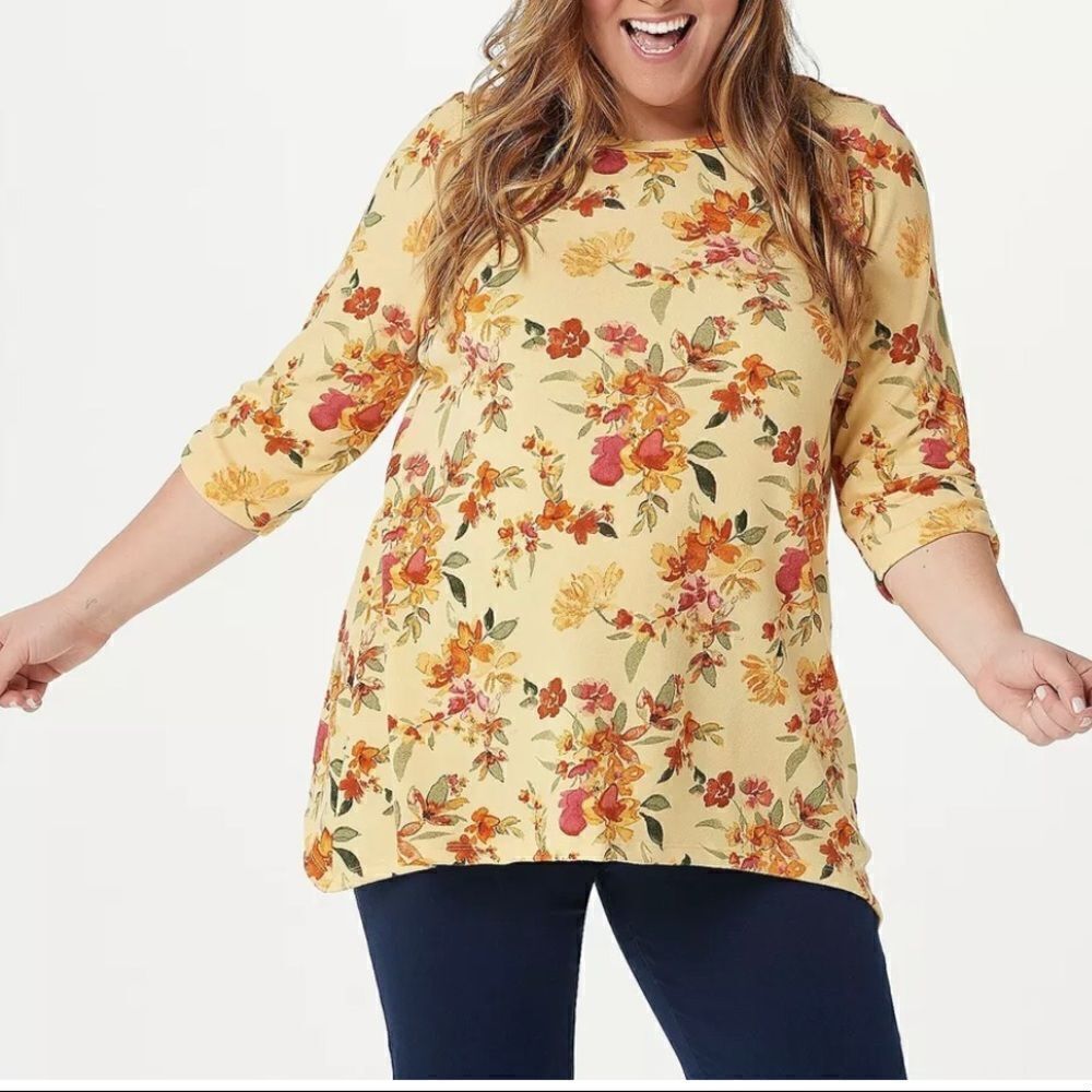 Denim & Co. Printed Heavenly Jersey 3/4 Sleeve Tunic